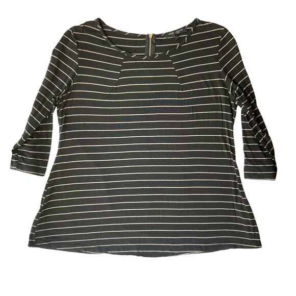 Green Envelope Women 3/4 Sleeve Crewneck Long Blouse size XL,Black White Stripes - Picture 1 of 8